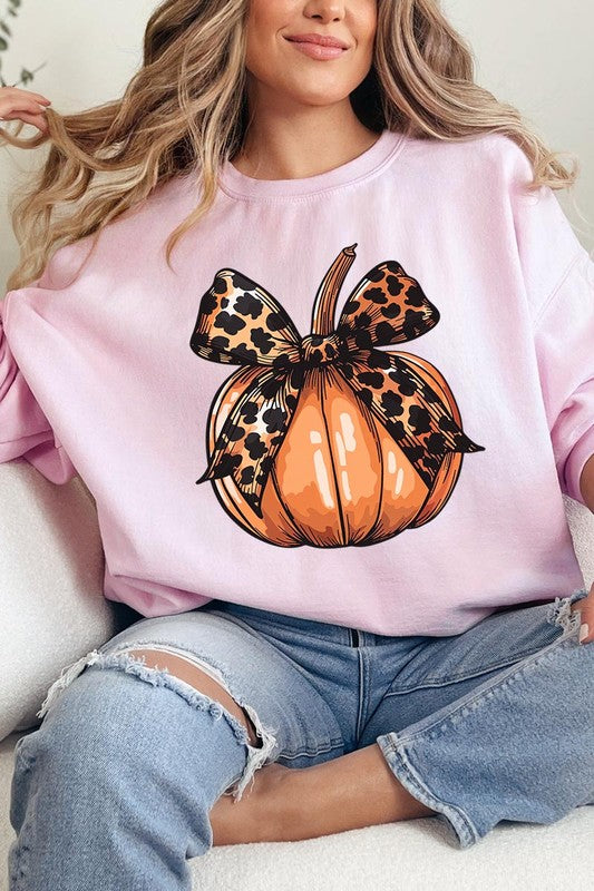 Coquette Bow Pumpkin Graphic Fleece Sweatshirts - ONLINE ONLY