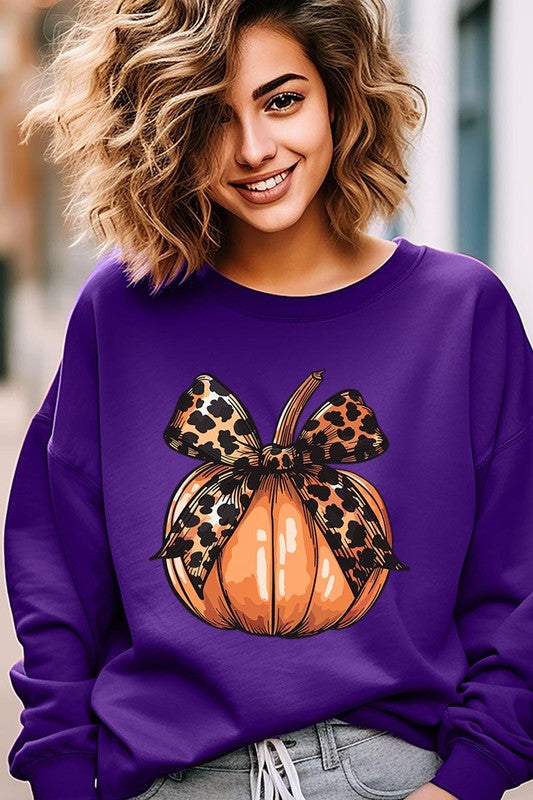 Coquette Bow Pumpkin Graphic Fleece Sweatshirts - ONLINE ONLY