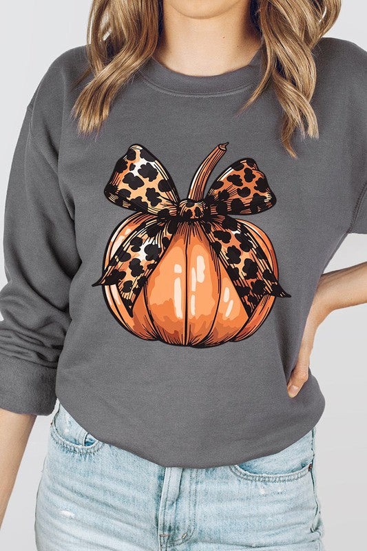 Coquette Bow Pumpkin Graphic Fleece Sweatshirts - ONLINE ONLY