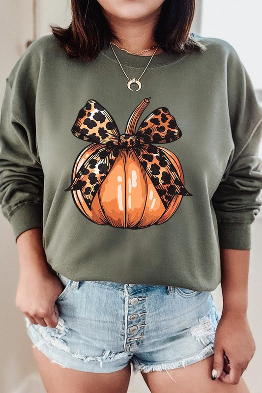 Coquette Bow Pumpkin Graphic Fleece Sweatshirts - ONLINE ONLY