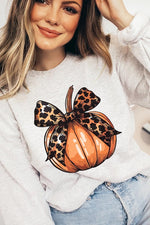 Coquette Bow Pumpkin Graphic Fleece Sweatshirts - ONLINE ONLY